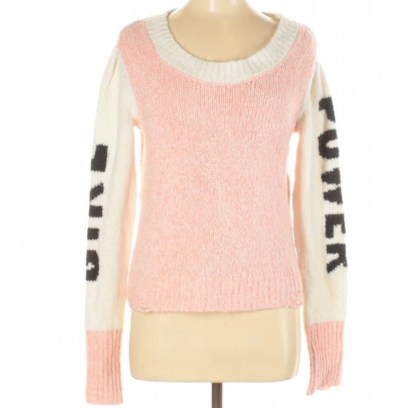 WILDFOX PINK GIRL POWER LOU INTARSIA-KNIT SWEATER EUC - Picture 4 of 16